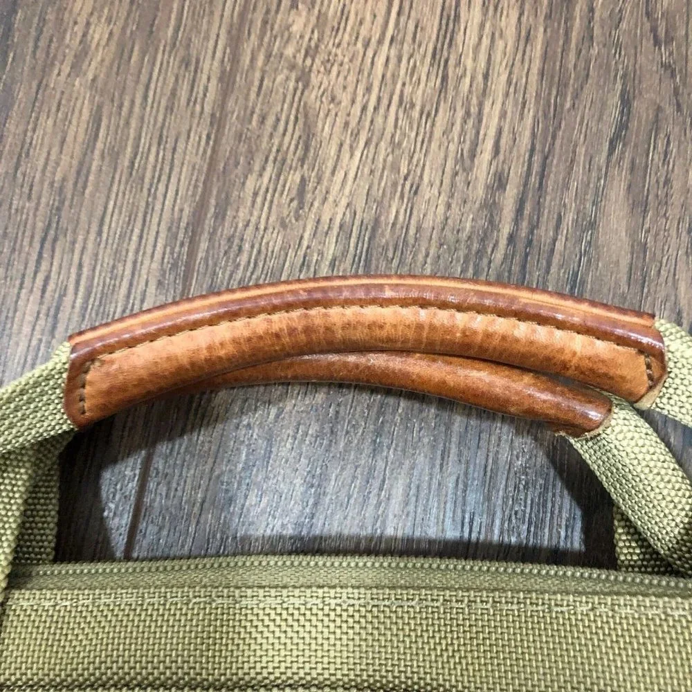 Hartmann Laptop Bag Nylon Tan Brown Leather Trim Shoulder Strap Crossbody